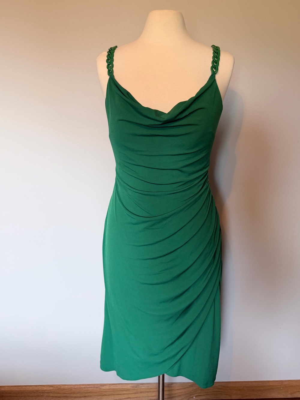 Siena Studio Emerald Green Draped Midi Dress with chained Straps